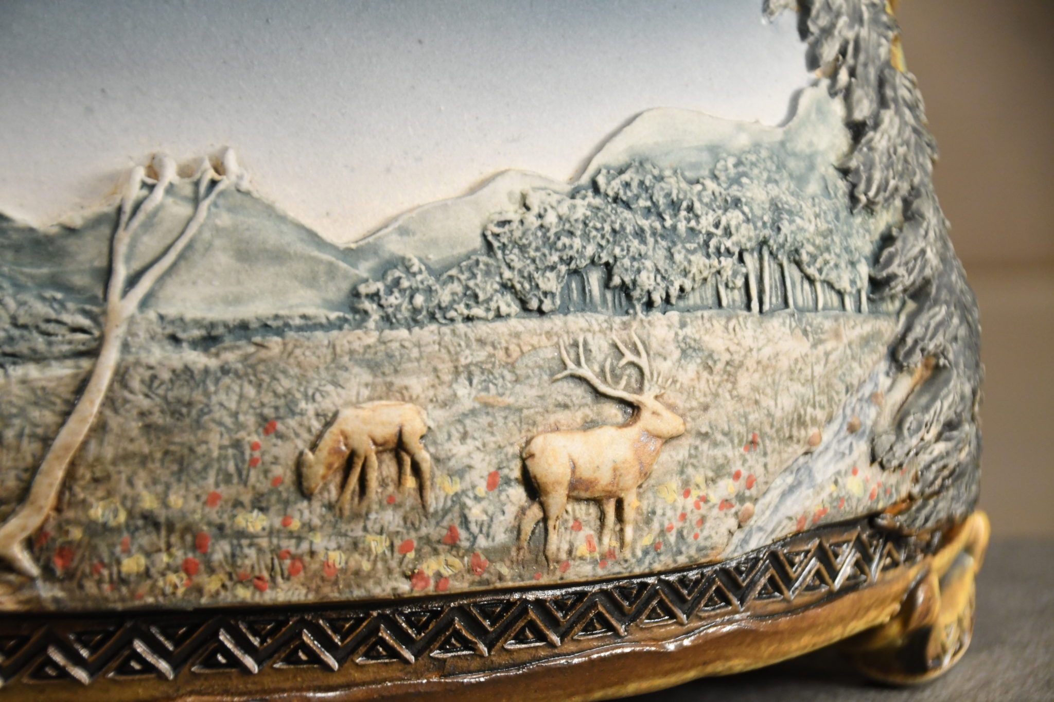 Elk Landscape Large Jar Different Drummer Pottery